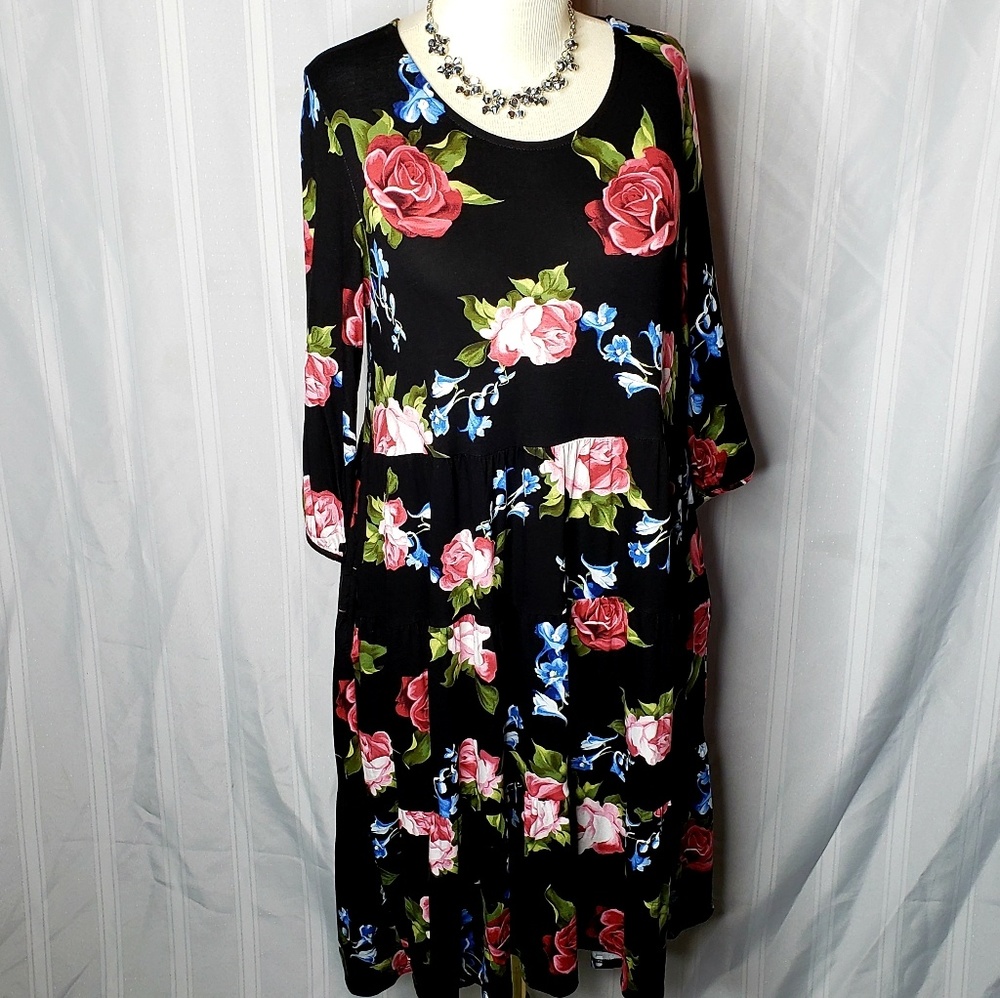 Tiered Ruffle Dress 3/4 Sleeve Vintage Boheme